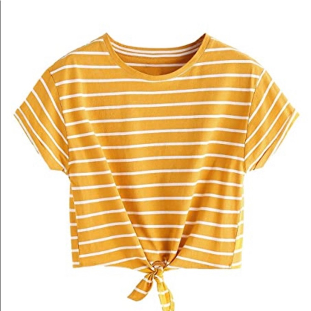Yellow striped ribbed crop top!